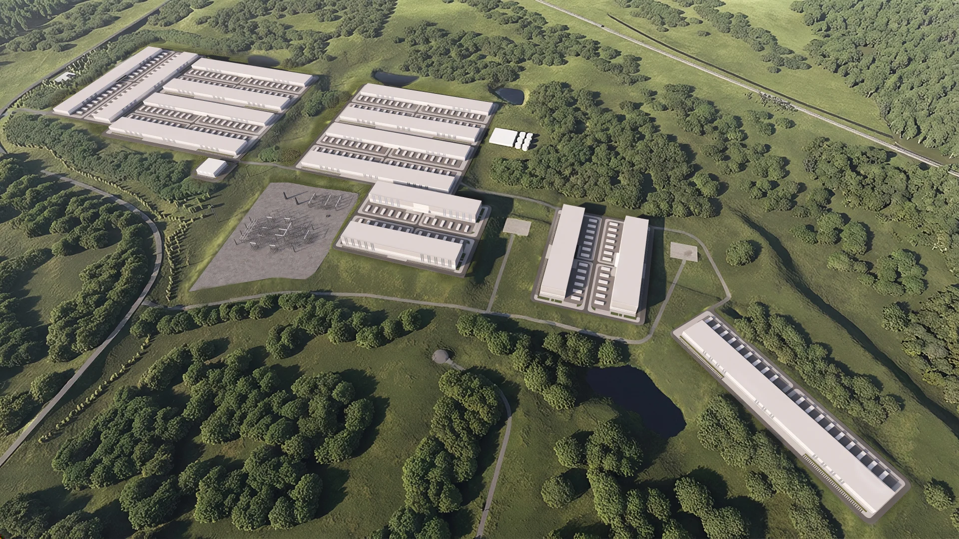 Aerial view of the Pottawatomie Stride campus site and surrounding landscape