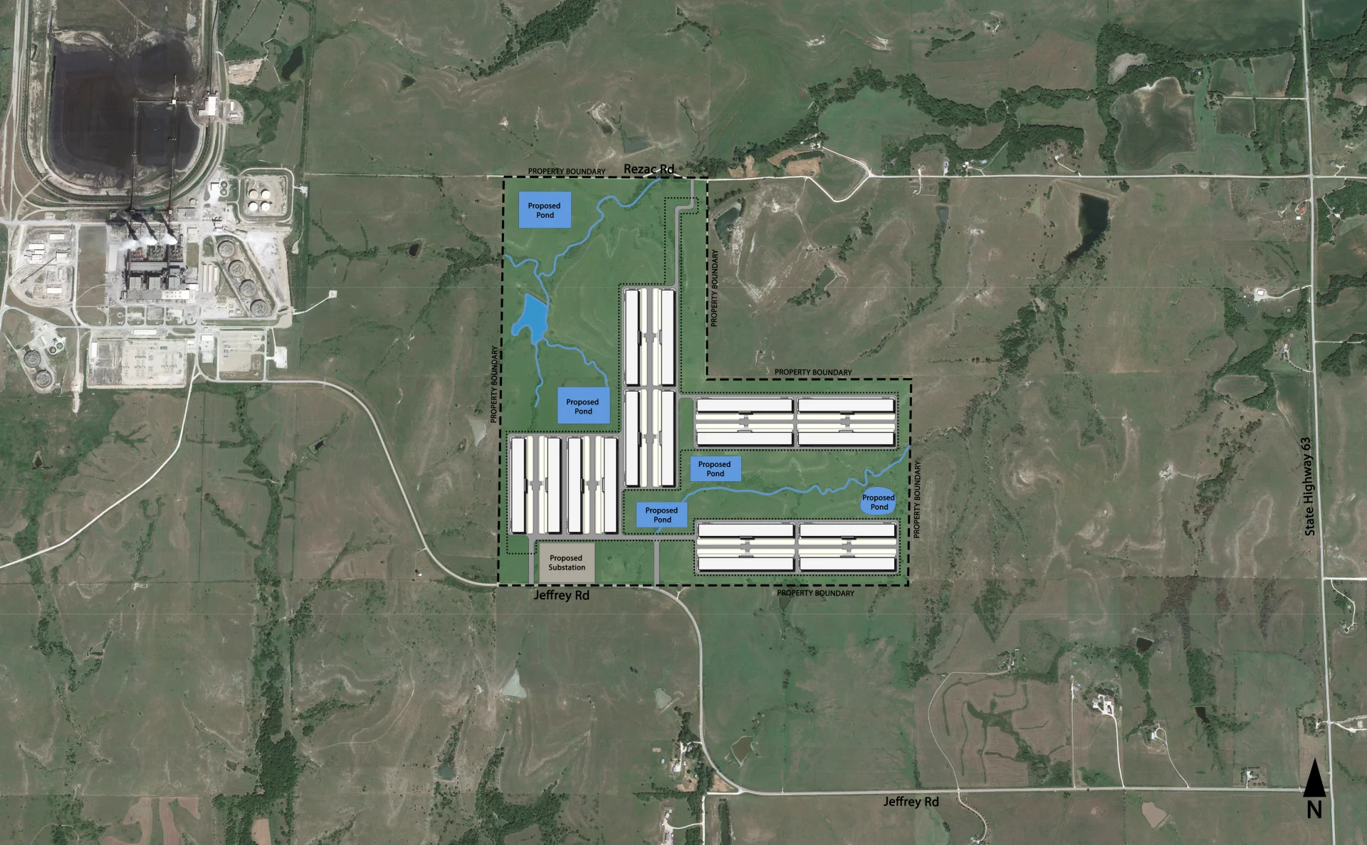 Conceptual site plan showing the proposed campus layout and surrounding buffers